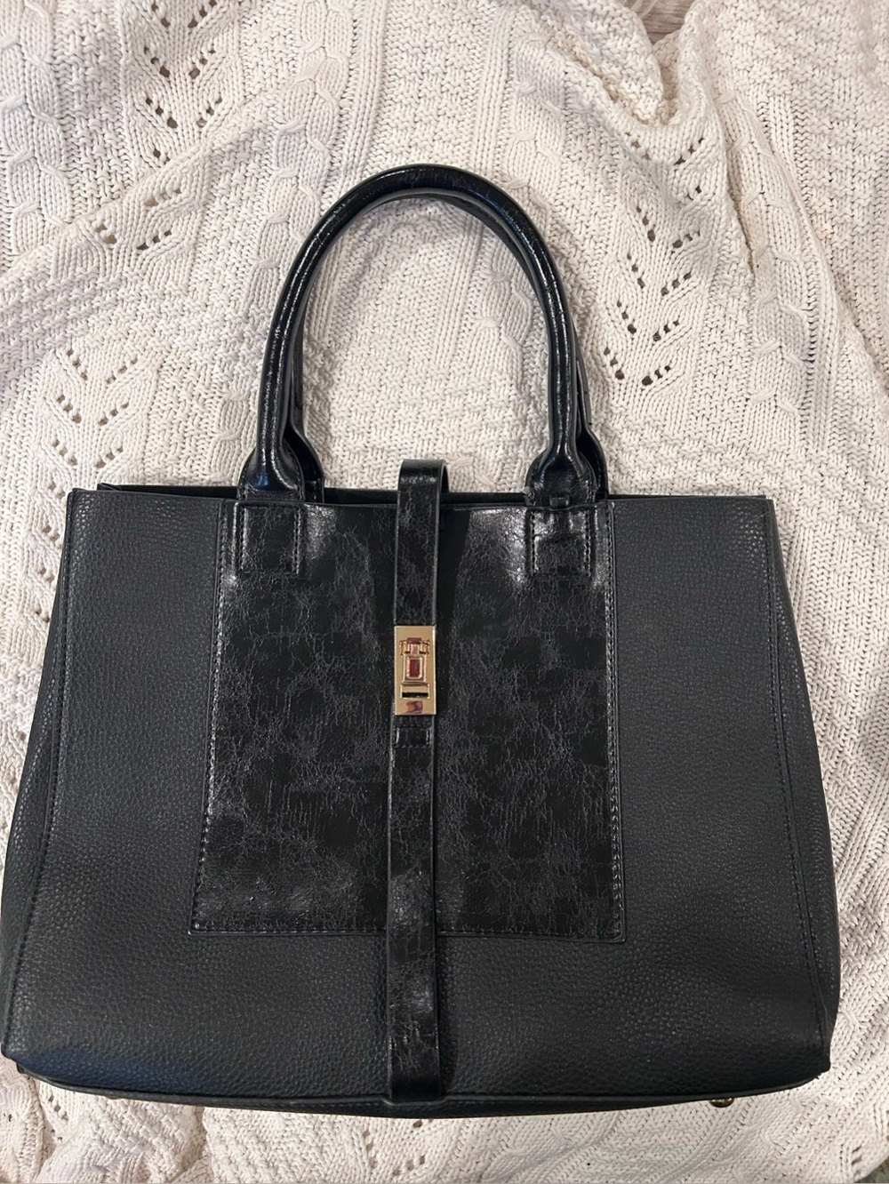 MIA K Collection Lola Black Handbag with Gold Hardware.